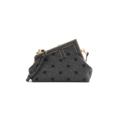 FENDI FLANNEL KARLIGRAPHY EMBROIDERED SMALL FENDI FIRST GREY (26*18*9.5cm) 